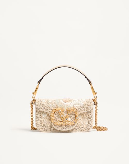 Valentino Garavani - Valentino Garavani Locò Small Embroidered Shoulder Bag With Jewel Logo - Butter - Woman - Shoulder Bags